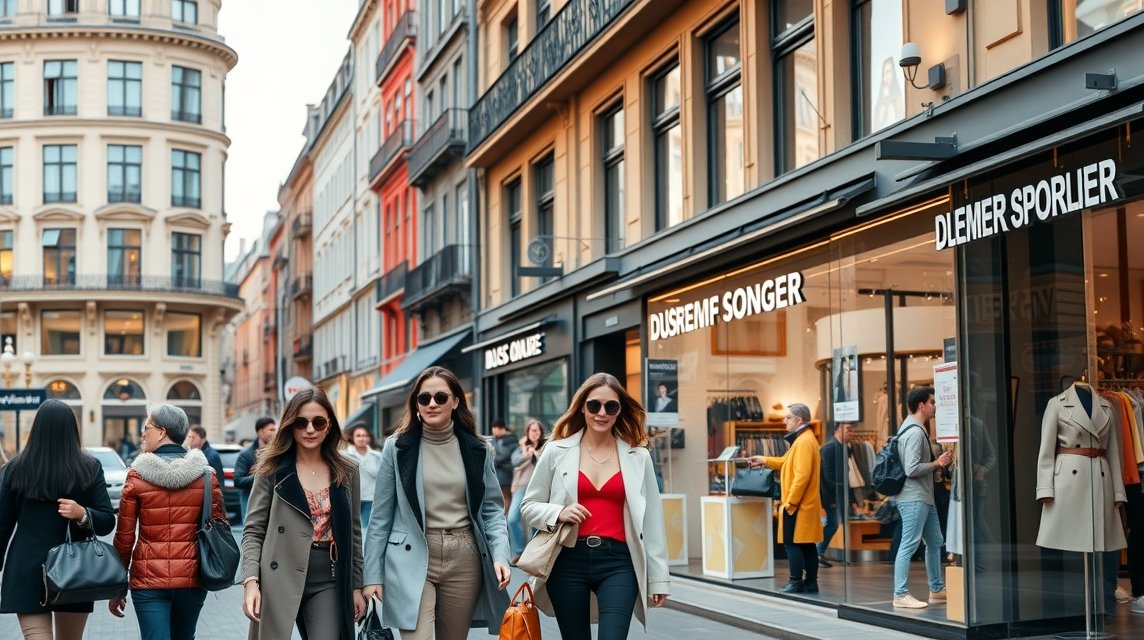 Düsseldorf divat - Németország divatfővárosa 1 Divatos fiatal nők sétálnak Düsseldorf divatos utcájában.