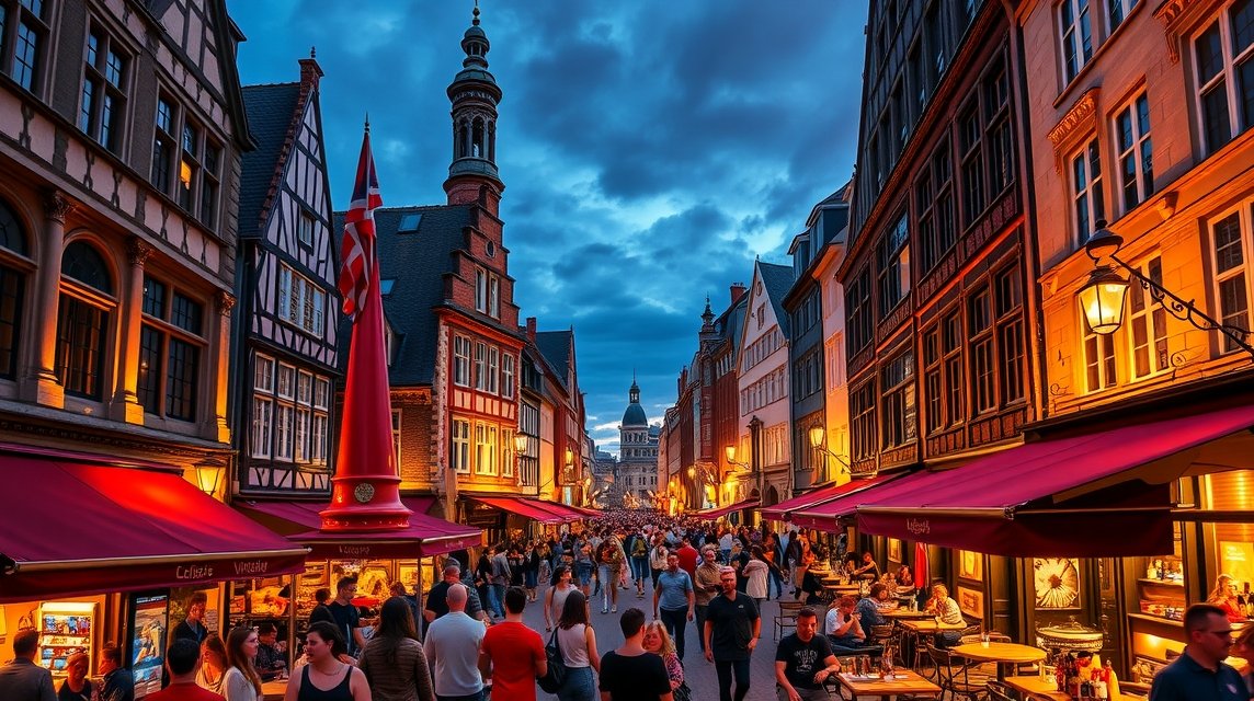 Düsseldorf látnivalók - Séta az Óvárosban: "A világ leghosszabb bárpultja" 1 Düsseldorfi Óváros macskaköves utcáin sétáló emberek