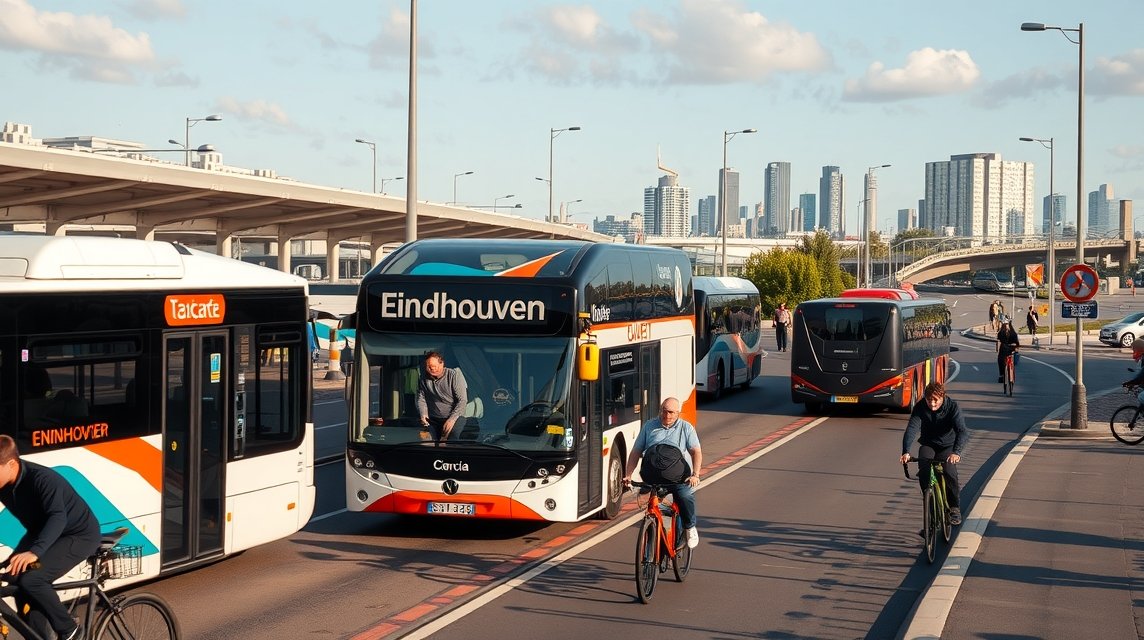 Eindhoven közlekedése: buszok és kerékpárosok az utcán