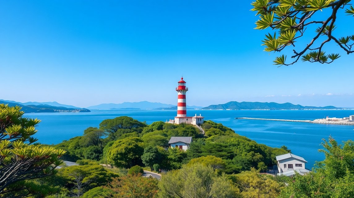 Kamakura látnivalók - Enoshima szigete és a világítótorony 1 Kamakura tengerpartján található világítótorony Enoshima szigetén.