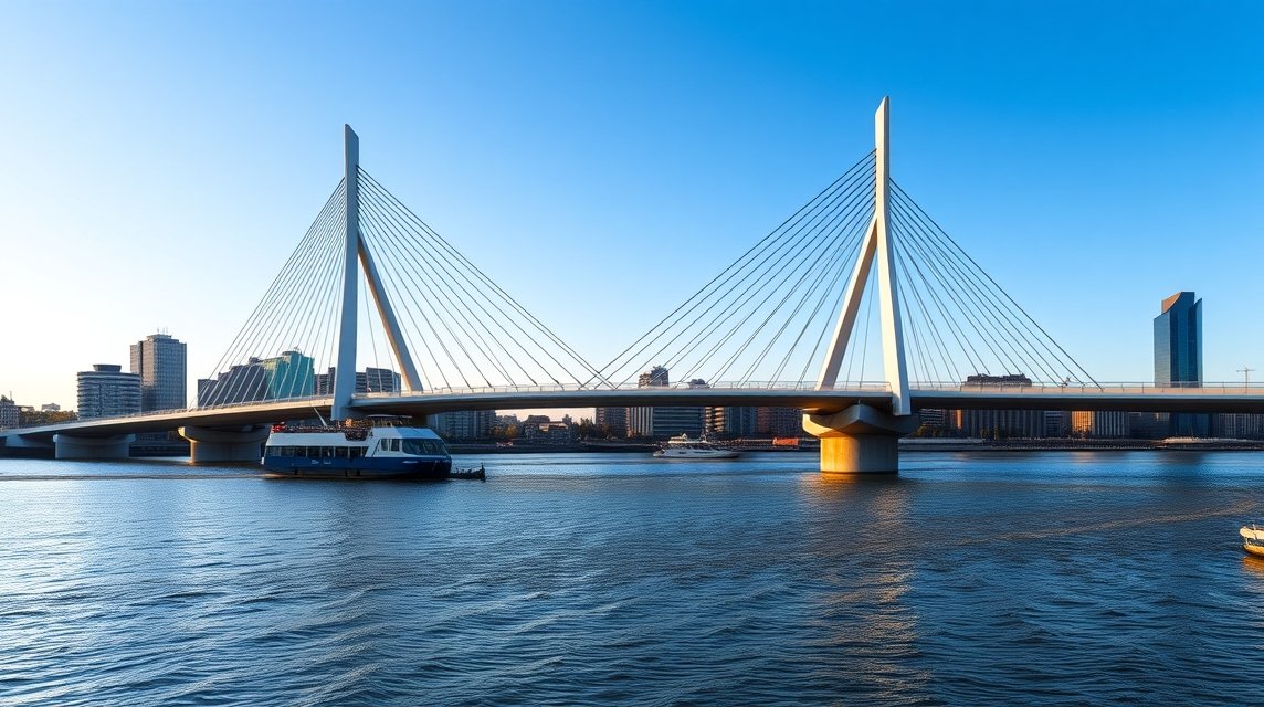 Erasmus-híd Rotterdam, modern építészet és gyönyörű kilátás