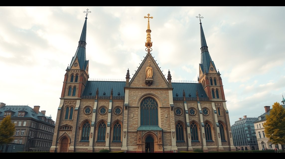 Az Esseni Dóm látképe, impozáns építészeti részletekkel.