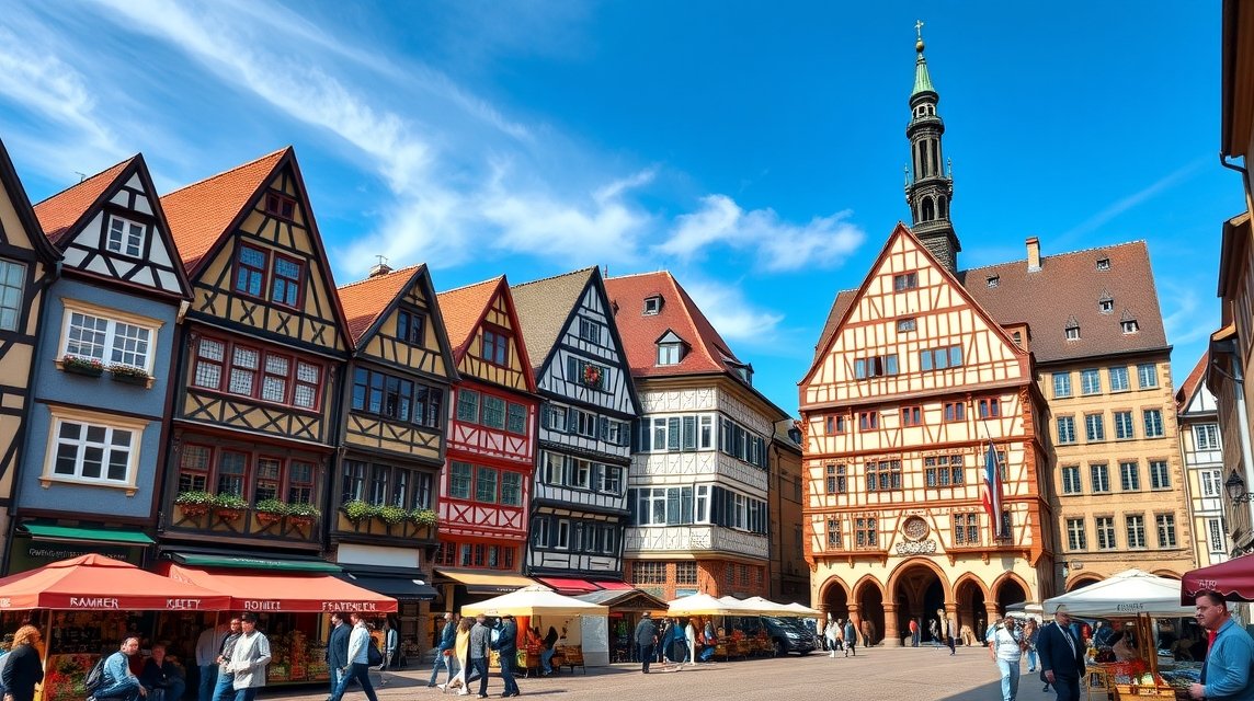 Römerberg tér festői fagerendás házai Frankfurtban