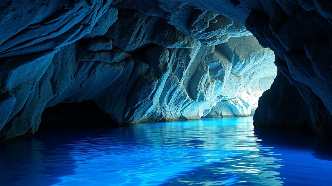 Kék Barlang (Biševo): A természet neonkék fényjátéka Vis szigete mellett 1 A Biševo Kék Barlang neonkék fényt adó víz alatti látványa.