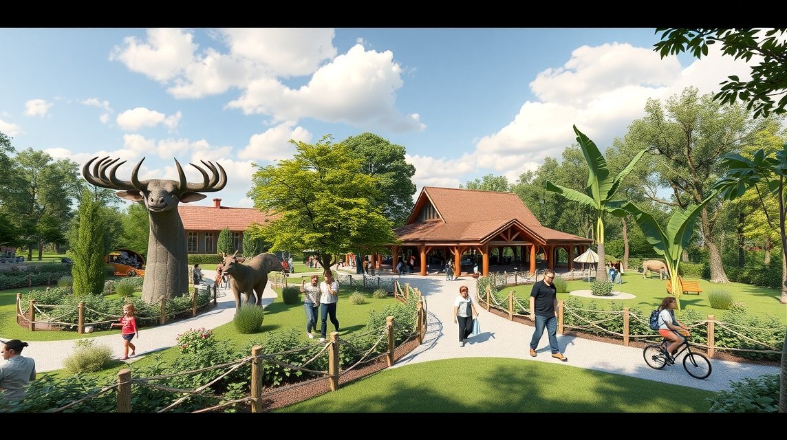 A Brnói Állatkert látképe, gyermekek és családok szórakozóhelye.