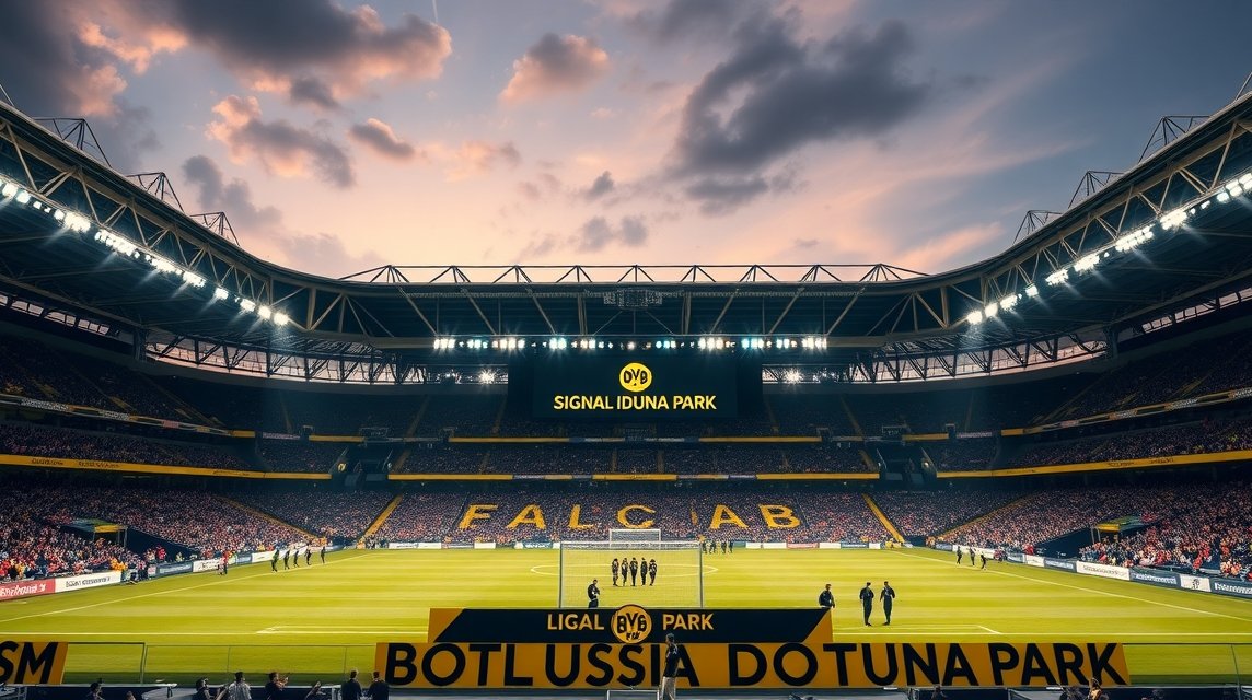 Signal Iduna Park stadion belső nézete a BVB mérkőzése előtt