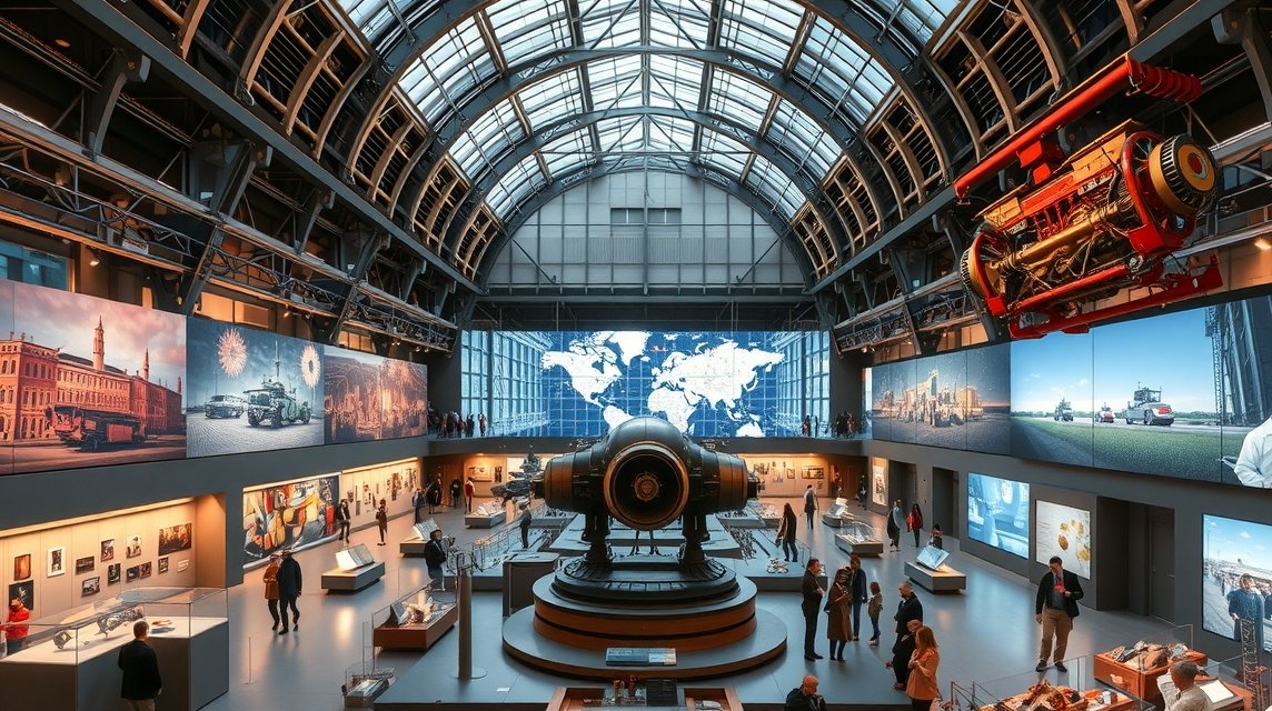 München látnivalók - Deutsches Museum, a technika csodái 1 A Deutsches Museum látképe interaktív kiállításokkal és technológiai tárlatokkal.