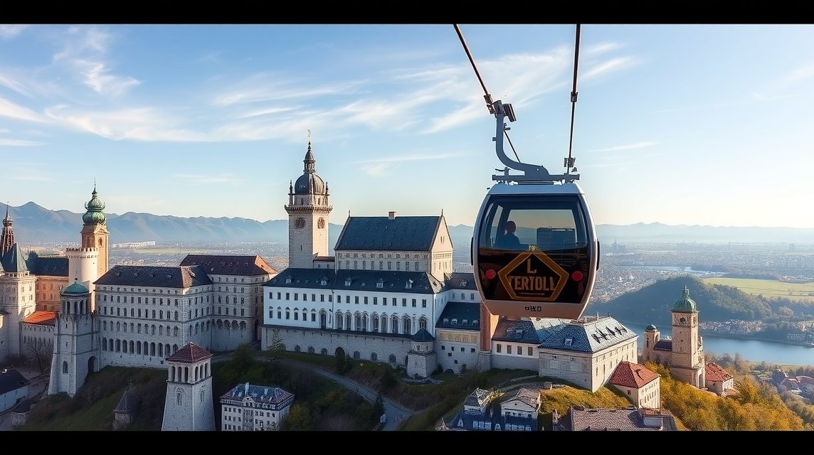 Hohensalzburg vára a sikló nézetéből, Salzburg gyönyörű panorámájával