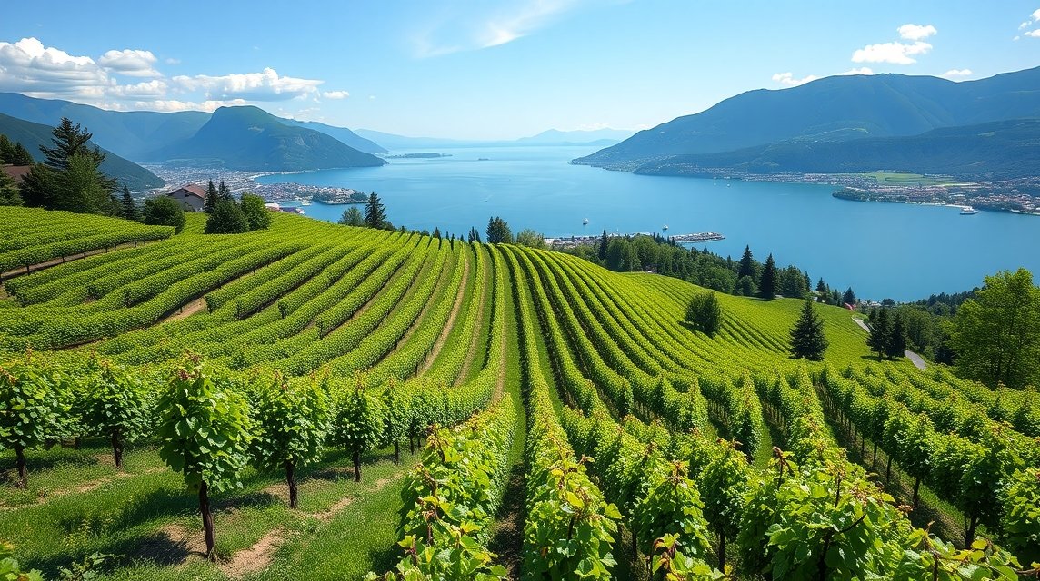 A gyönyörű Lavaux teraszos szőlőültetvények Lausanne mellett, Svájcban.