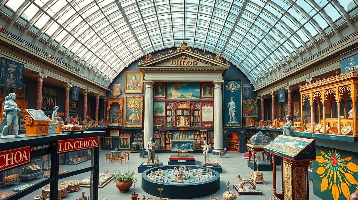 A Liverpooli World Museum interaktív kiállítása, őszi kincsek és kulturális tárgyak.