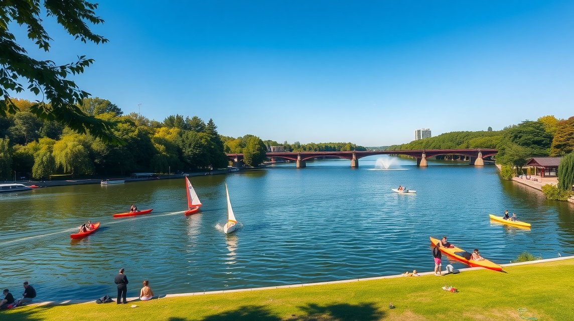 Maschsee városi tó Hannoverben, vízi sportok és pihenés
