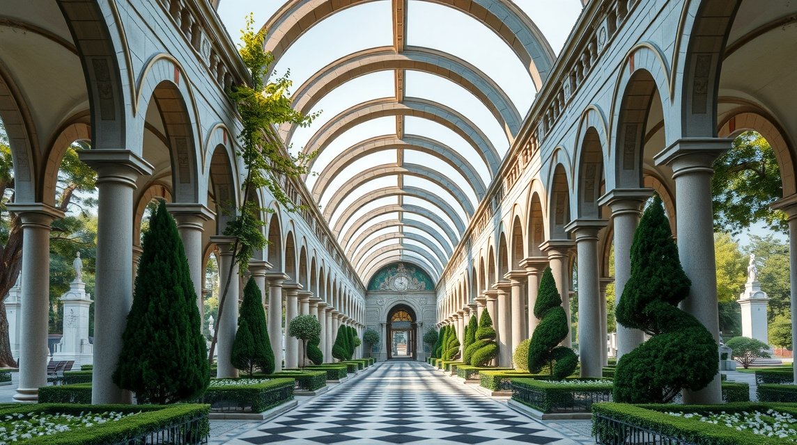 A Mirogoj temető árkádjai Zágrábban, Horvátországban.