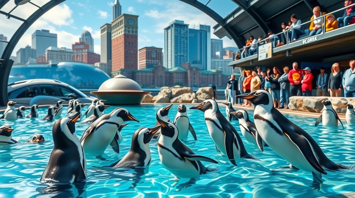 Pingvinek úsznak a New England Aquarium medencéjében Bostonban.