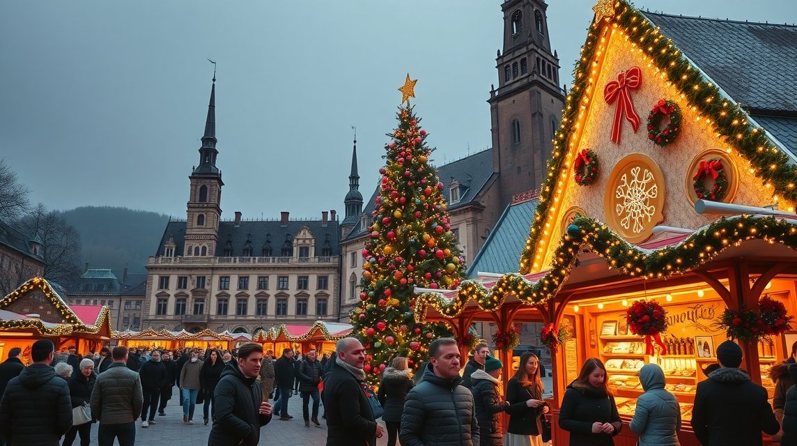Nürnbergi Christkindlesmarkt karácsonyi vásár havas hangulatban