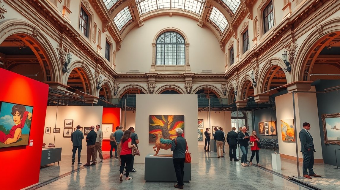 A Panacée kortárs művészeti központ belső tere kiállítással Montpellierben.