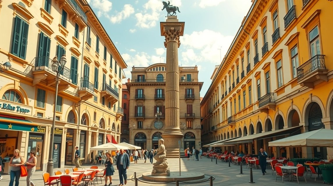 Bari látnivalók - Piazza Mercantile és a Szégyenoszlop 1 Piazza Mercantile Bari városának szíve, kávézókkal és látnivalókkal.