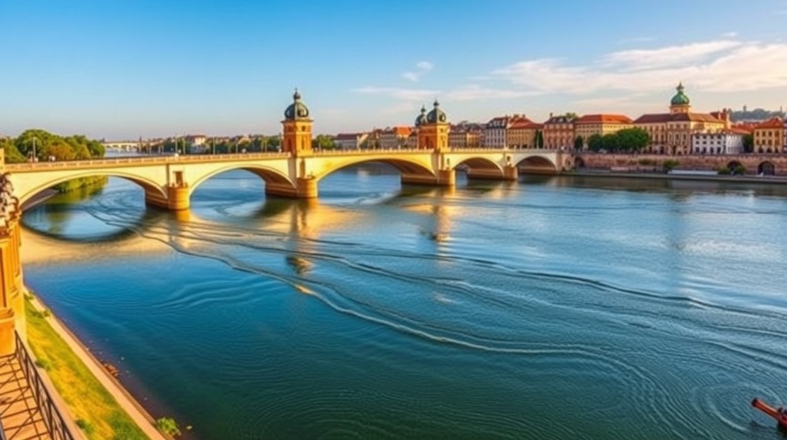 A Pont Neuf híd a Garonne folyó felett, Toulouse városában.