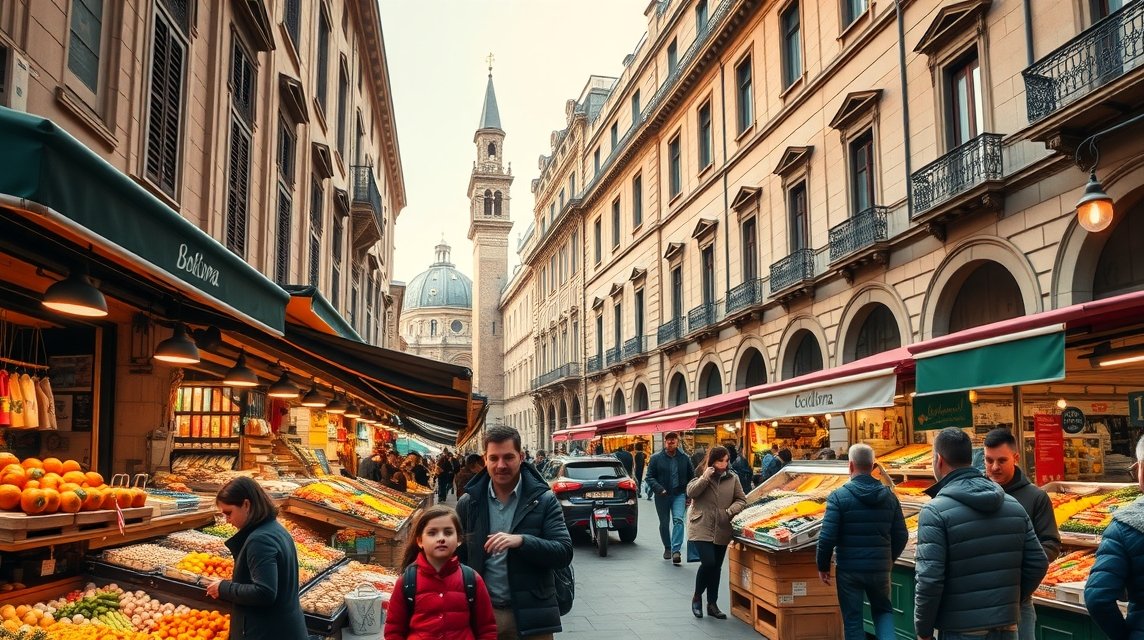 Bologna Quadrilatero piac, friss ételek és helyi specialitások