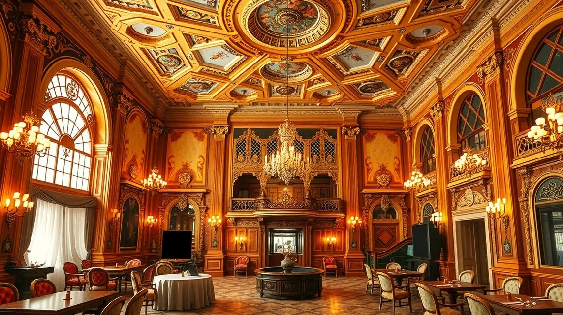 A díszes Real Casino de Murcia belső tere elegáns részletekkel.