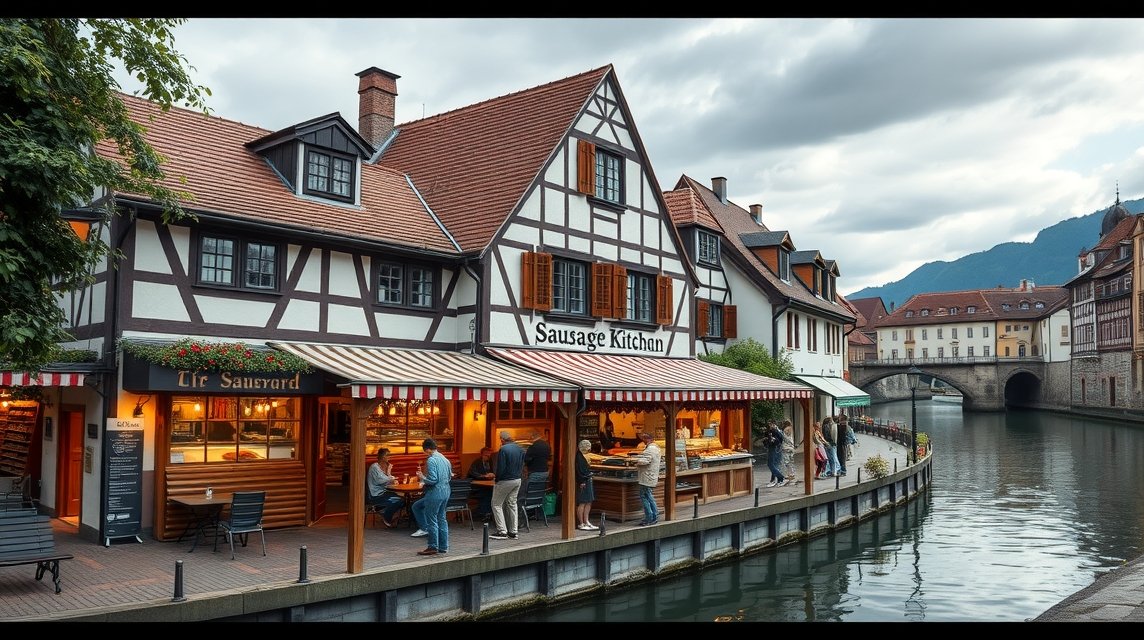 A legendás Történelmi Kolbászkonyha (Wurstkuchl) Regensburgban.