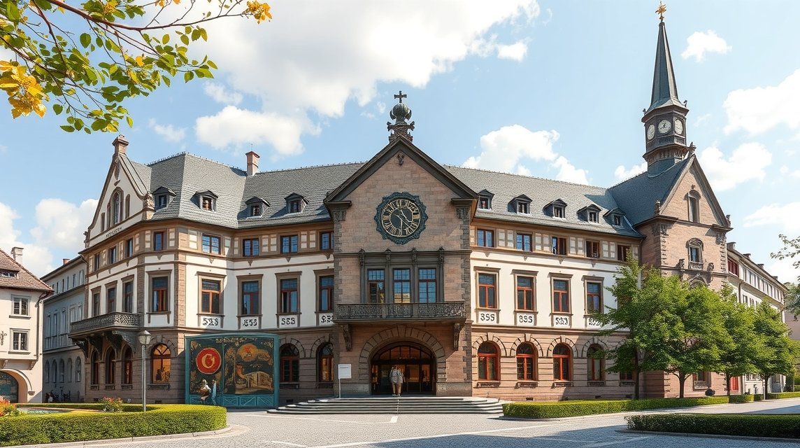 Regensburgi Történeti Múzeum épülete napfényben