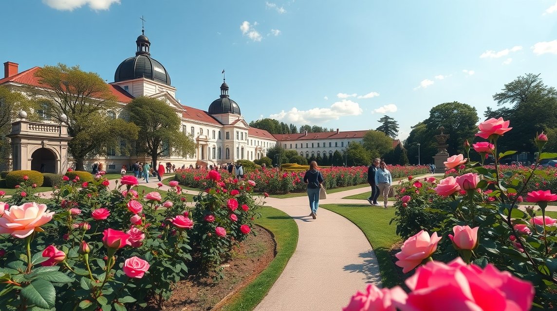 A Rózsák parkja Temesváron, rózsák és sétautak a város szívében.