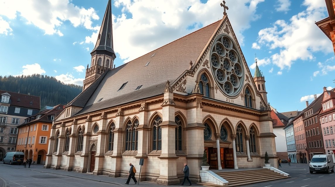 Regensburg látnivalók - A Skót templom (Schottenkirche) 1 A Skót templom (Schottenkirche) épülete Regensburgban, Németországban.