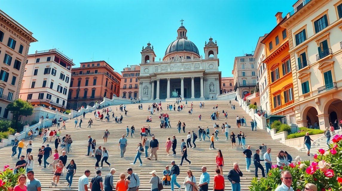 A Spanyol lépcső Róma központjában, barokk stílusban.