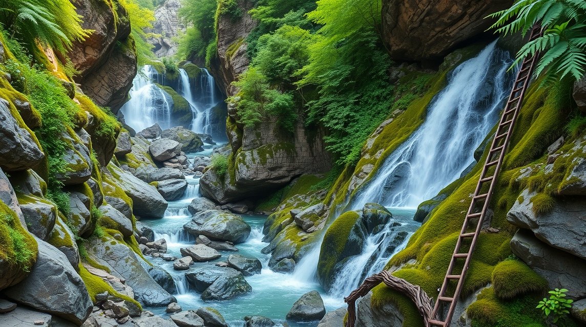 Suchá Belá szurdok létrái és vízesései a Szlovák Paradicsomban