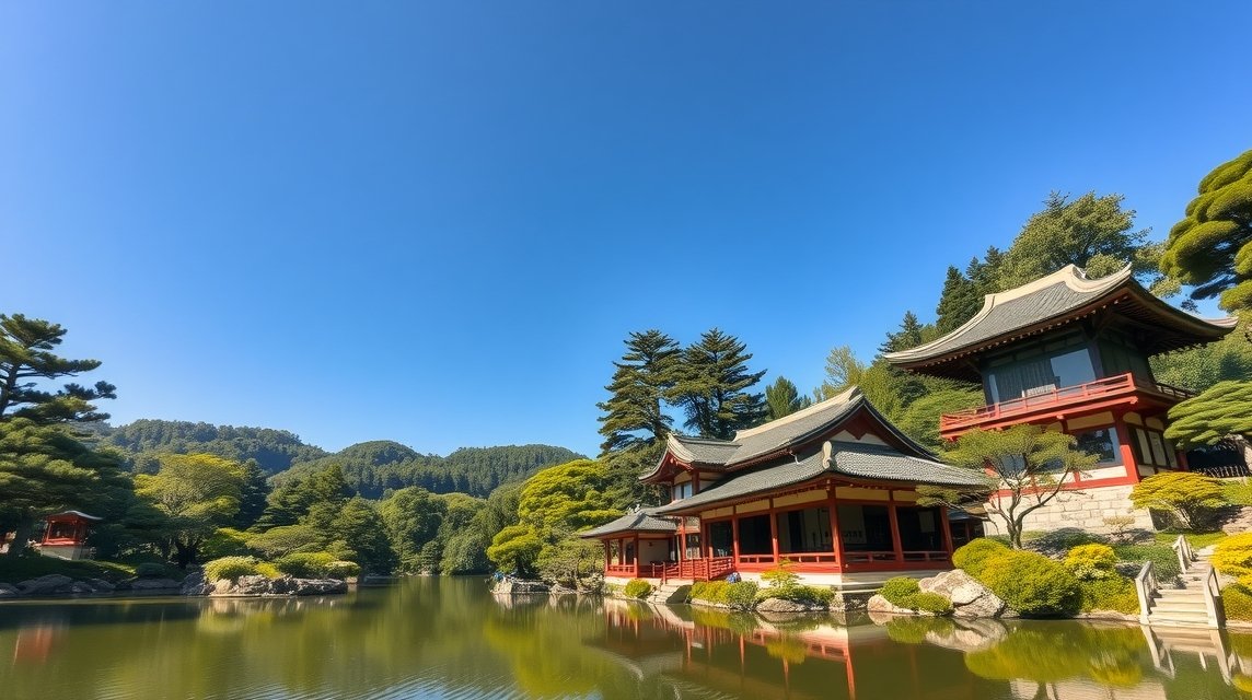 Kumamoto látnivalók - Suizenji Jojuen japán kert 1 Suizenji Jojuen japán kert Kumamotoban, tóval és tradicionális teaházakkal.