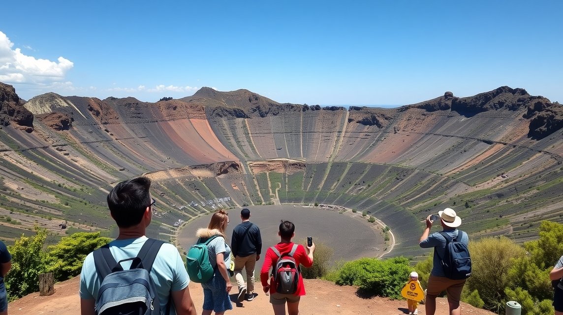 A Vezúv vulkán kráterének lenyűgöző panorámája Nápolyban.