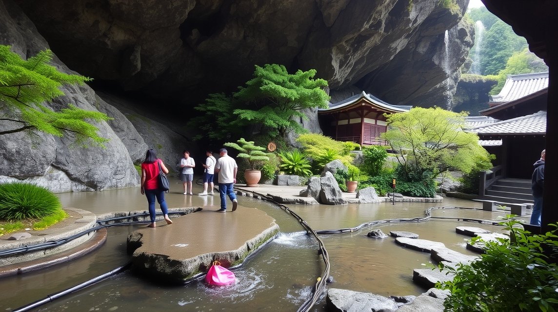 Zeniarai Benten szentély Kamakurában, természetes barlang környezetben.