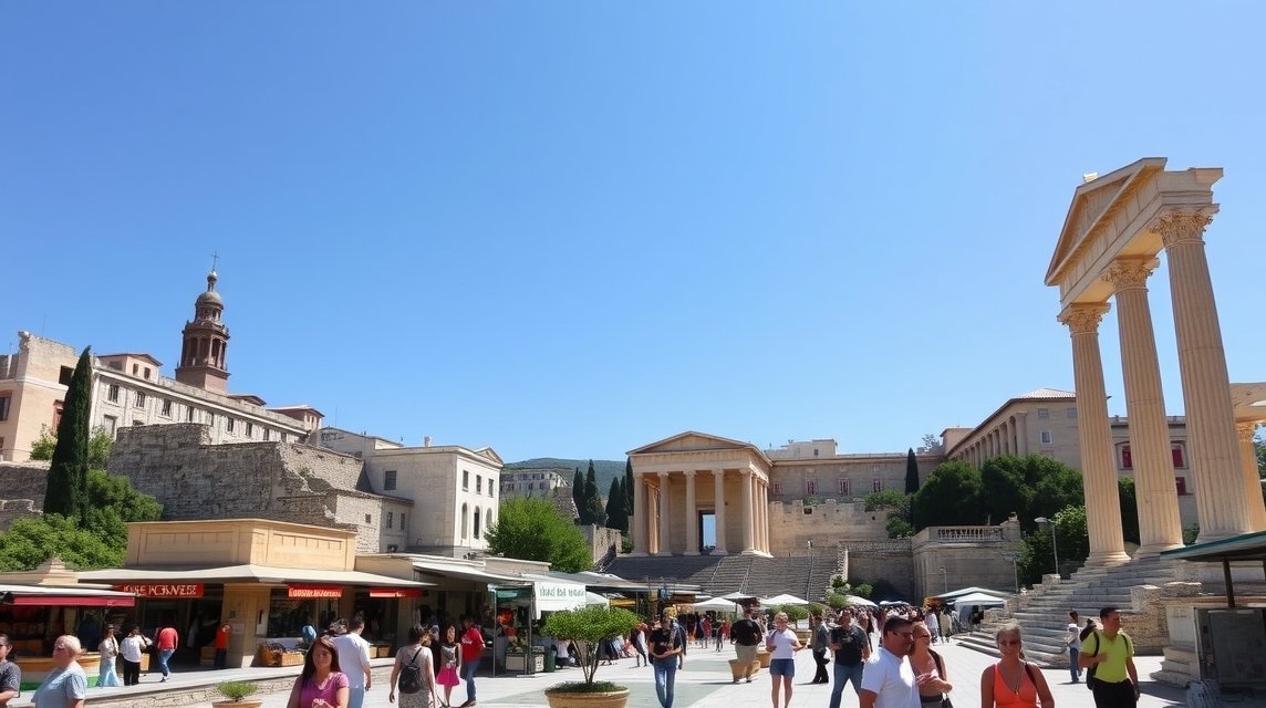 Athén Ókori Agora és Héphaisztosz temploma klasszicista oszlopokkal