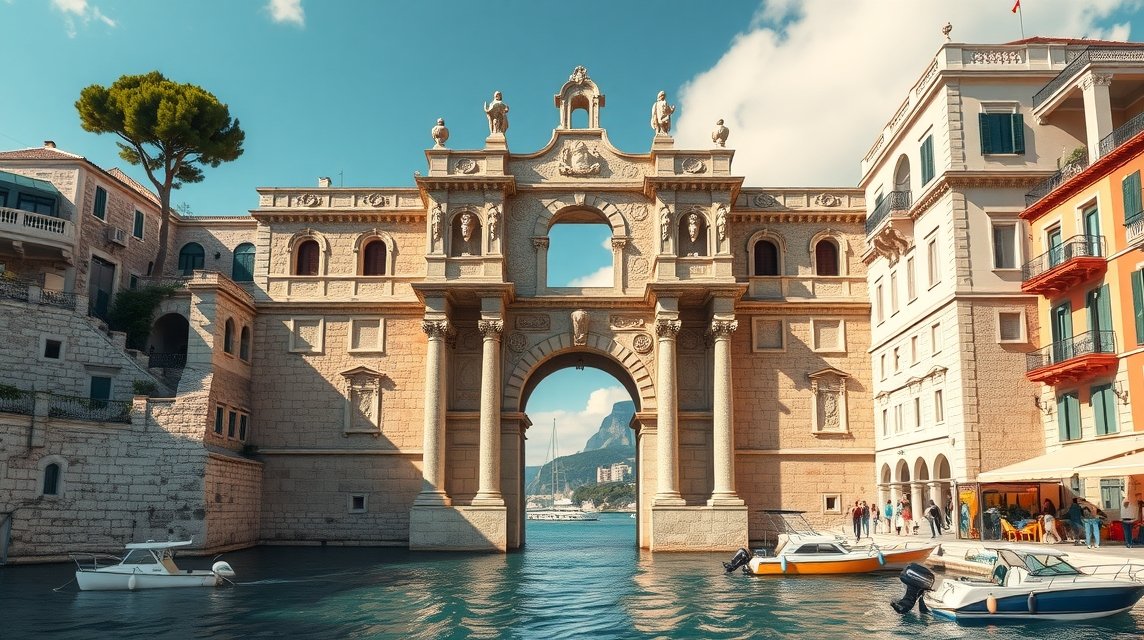 Az Aranykapu (Zlatna vrata) a Diocletianus-palota előtt Splitben