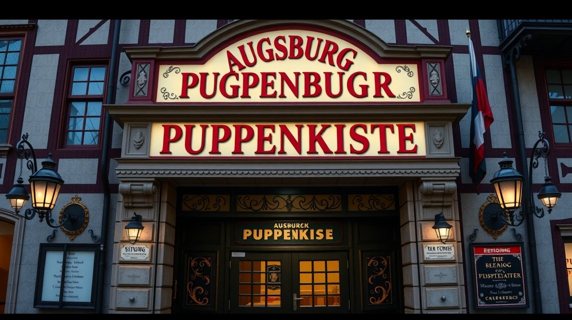 Augsburger Puppenkiste bejárati ajtaja, bábszínházban.