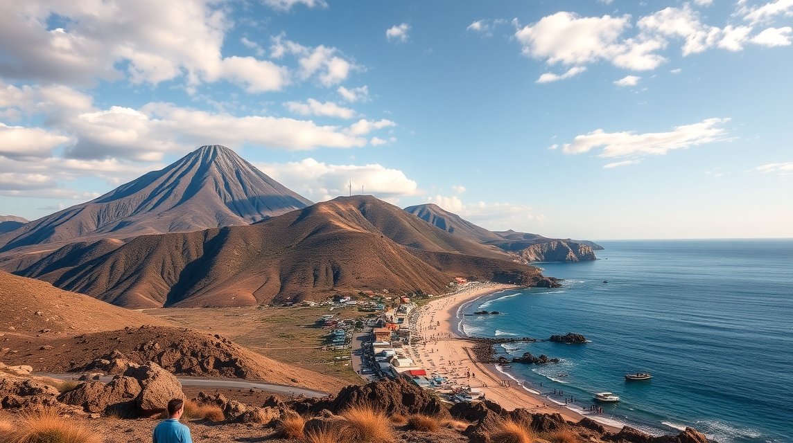 Stromboli vulkán és Lipari tengerparti táj az Eoli-szigeteken