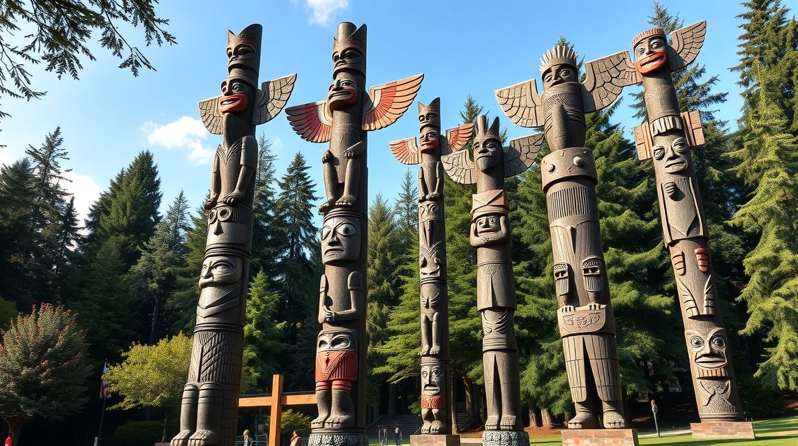Totemoszlopok az UBC Antropológiai Múzeumban, Vancouverben