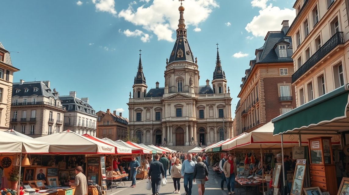 Saint-Michel bazilika és bolhapiac Bordeaux-ban, Franciaországban