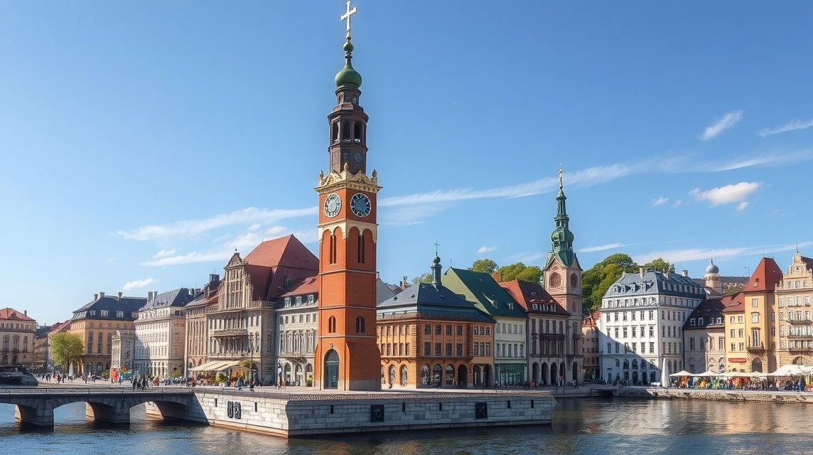 Graz városának ikonikus Óratornyának panorámája és környezete.