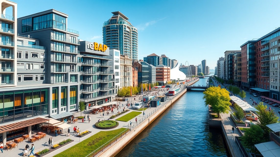 Hamburg látnivalók - Séta a Hafencity modern negyedében 1 HafenCity sétány és modern épületek Hamburgban