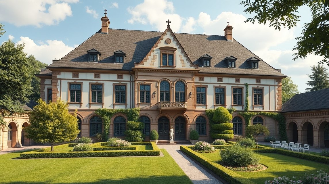 Ingolstadt Régi Anatómia épülete és kertje barokk díszítéssel