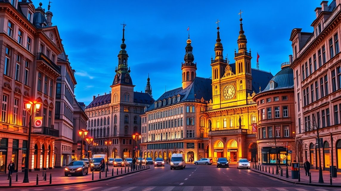 Lipcse becenév - Miért hívják az új Berlinnek ("Hypezig")? 1 Lipcse központjának látképe esti fényekben