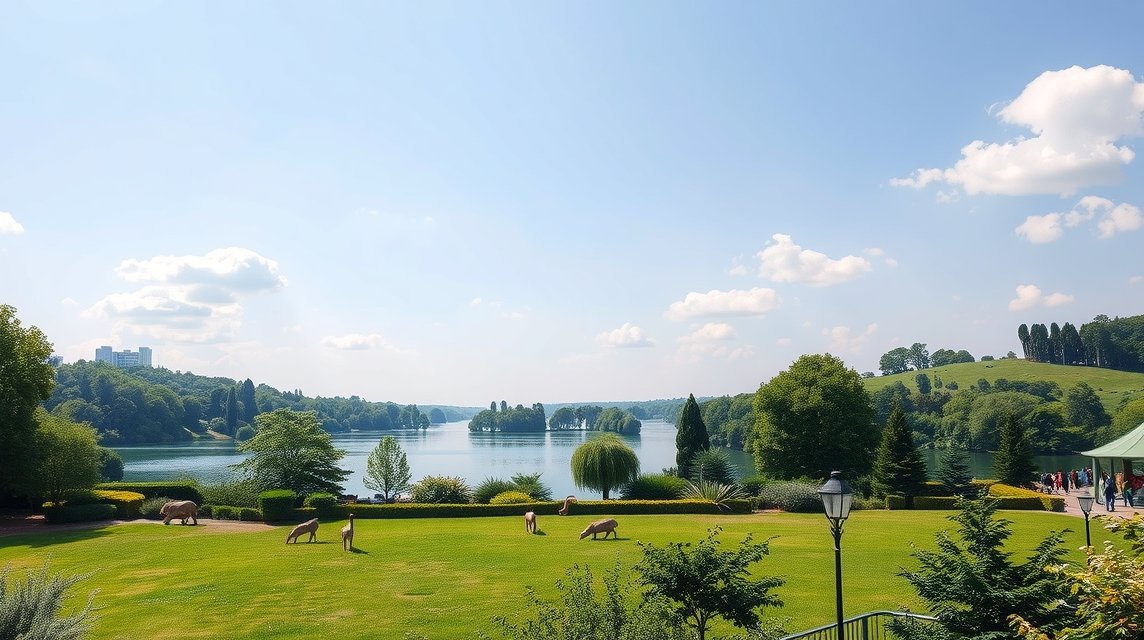 A Parc de la Tête d'Or gyönyörű tava és zöld parkja Lyonban