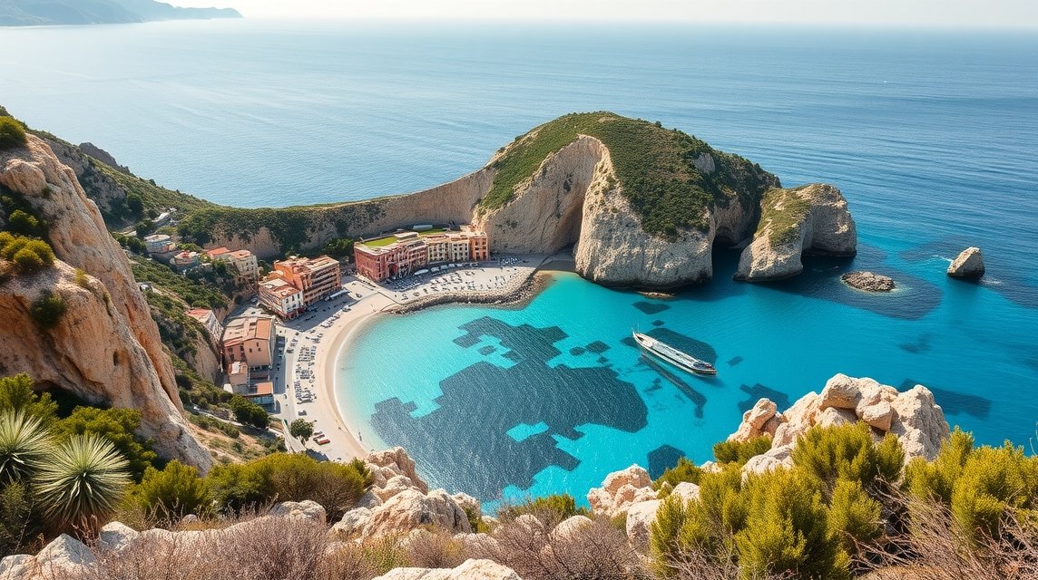 Tömögetlen olasz öböl kristálytiszta vízzel és pihenőparttal