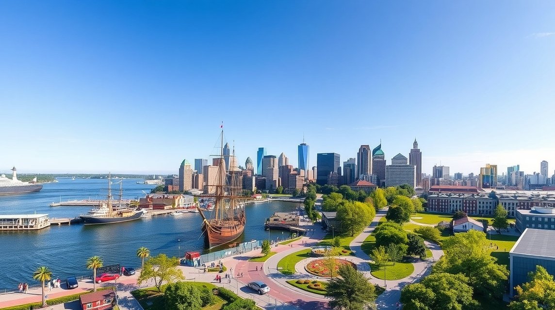 Penn's Landing és a Philadelphia városkép a Delaware folyó partján