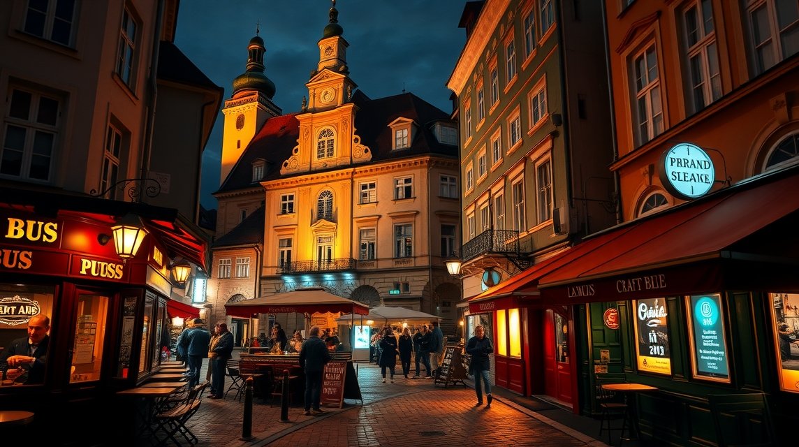 Pozsony óvárosának esti hangulata kézműves pubokkal