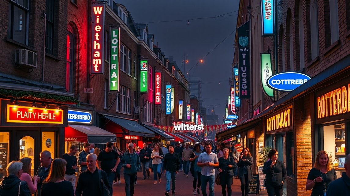 Éjszakai élet a Witte de Withstraat utcában Rotterdamban.