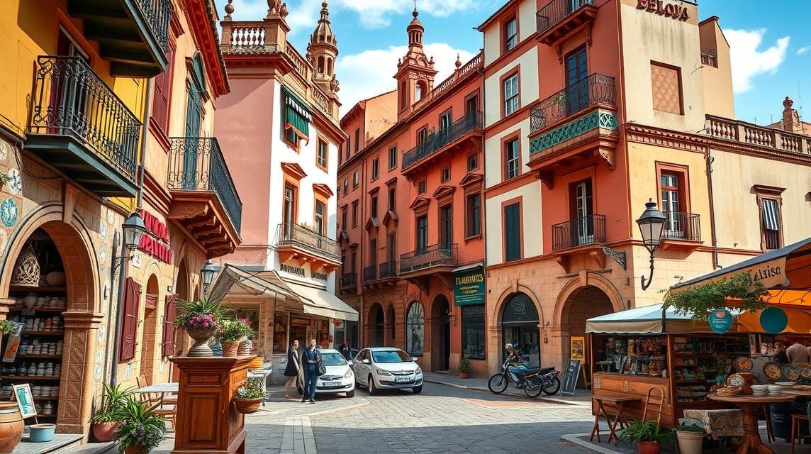 Triana negyed hangulatos utcái Sevilla városában, Spanyolországban.