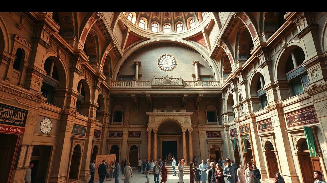 A Függő templom belső terei Kopt Kairóban, látogatók a történelmi épületben