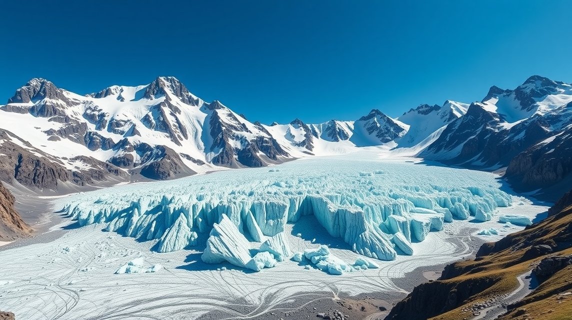 Grindelwald Felső-gleccser drámai jégformákkal és hegyekkel